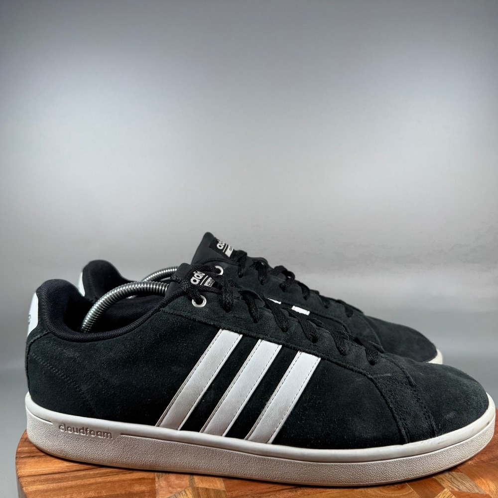 Adidas Cloudfoam Advantage Mens Black Suede Low Top Sneakers B74226 Size 12